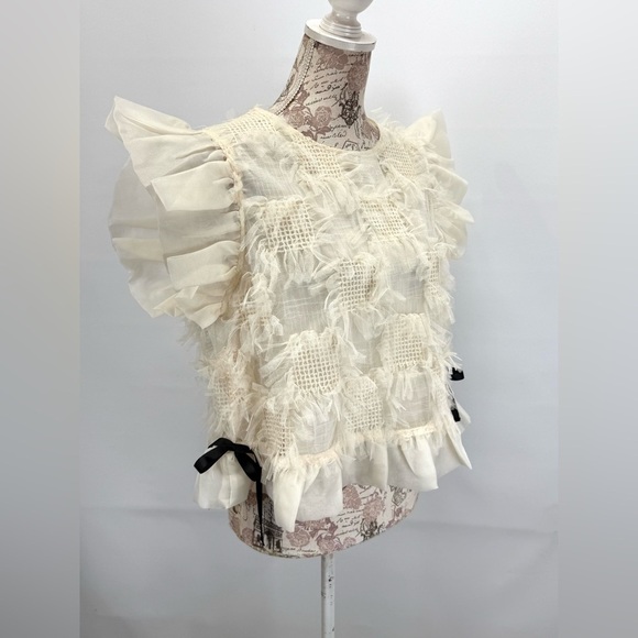 &MERCI Elegant Ivory Ruffle Blouse size L - Picture 5 of 15